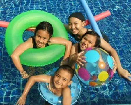 Family in pool